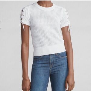 rag & bone White Lace-Up Sleeve Blouse